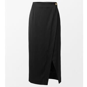 Vintage 90s The Limited Black Wool Wrap Midi Skirt | Gold Button Corporate Core